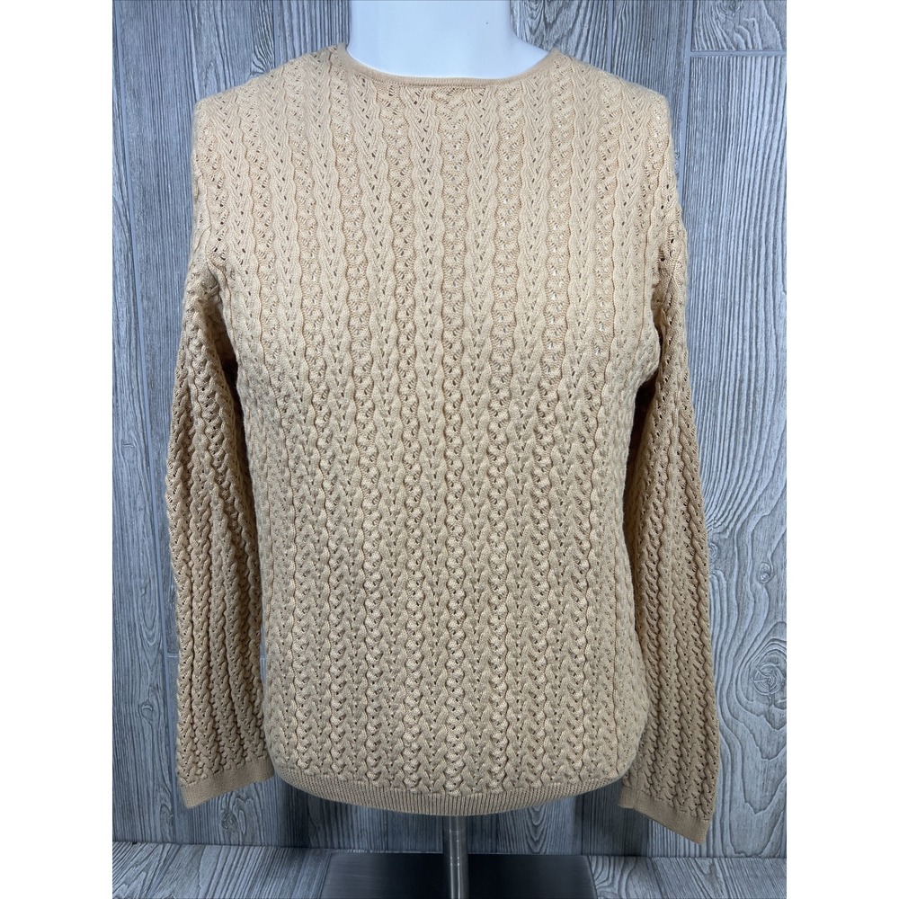 Vintage Wainscott Medium Cable Knitted‎ Yellow Long Sleeve Sweater Mother Womens